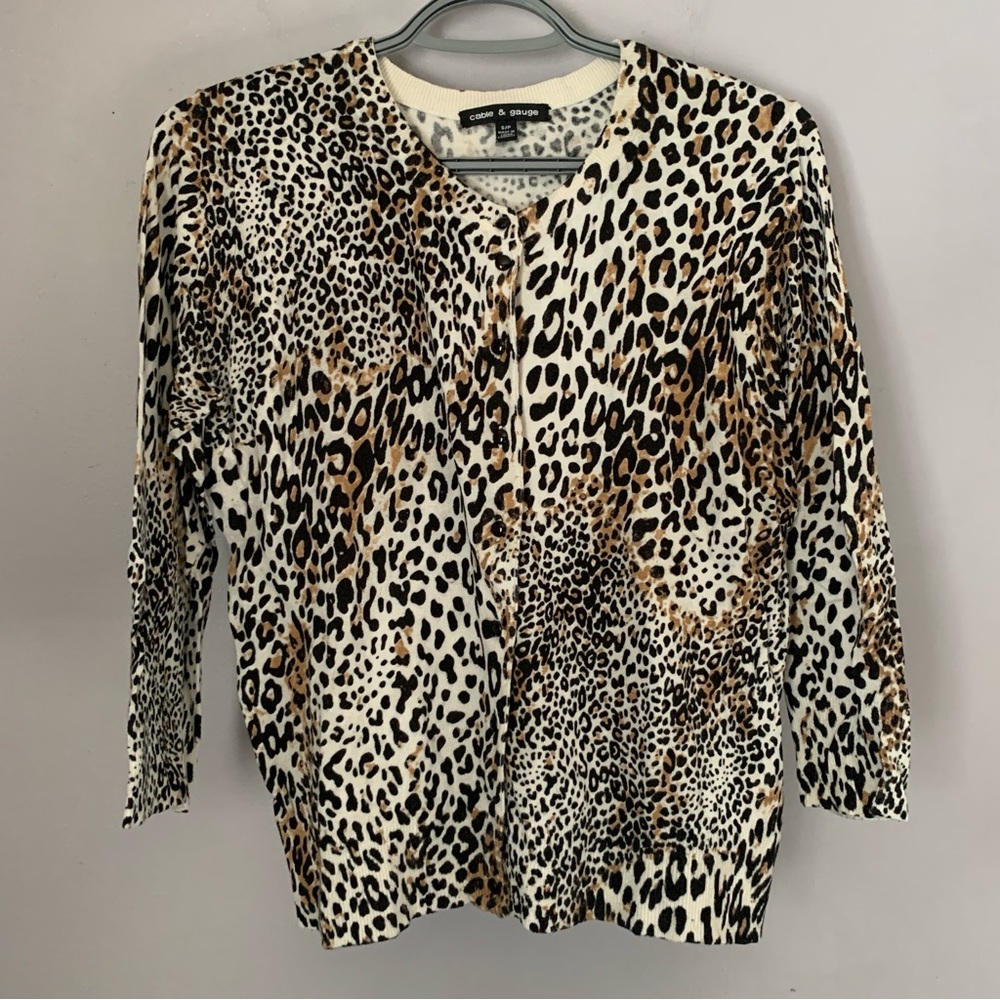 Cable & Gauge Leopard Print Cardigan Small Mixed Animal Print